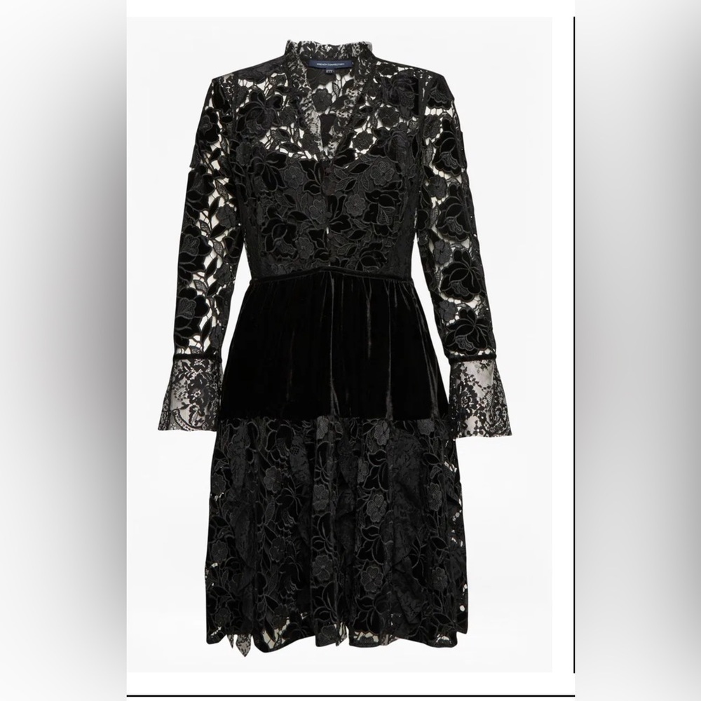 French Connection Women’s Sz 4 Dark Romantic Whimsigoth Black Lace Dress Event - Picture 5 of 13